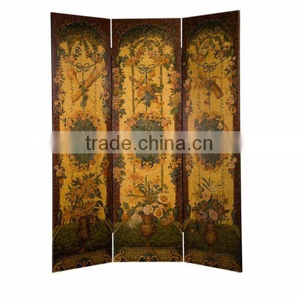 Traditional Hand Painting Wooden Floor Screen, Retro Furniture Art Painting Folding Screen, Engraved Four Panel Screen