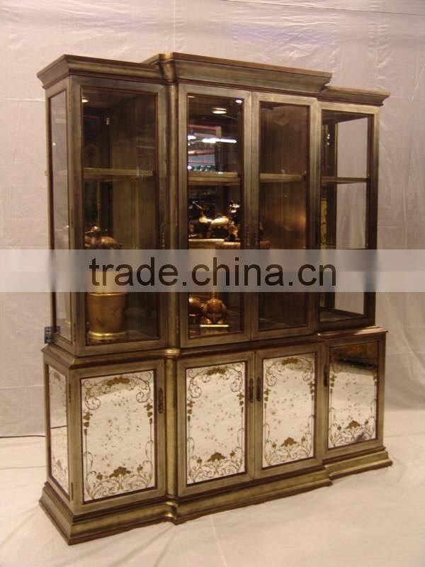 Antique Wood Carving Curio Dinning Room Table, Exquisite Gold Painted Round Dinning Table, Classical Drawing Art Dinner Table