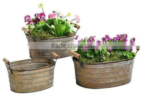 3pc Silver finish Speckled Water Cans bucket pail planter antique copper planter