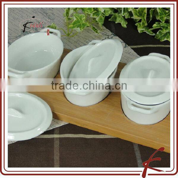 Hot Household Item White Ceramic Porcelain Snack Dish With Bamboo Tray