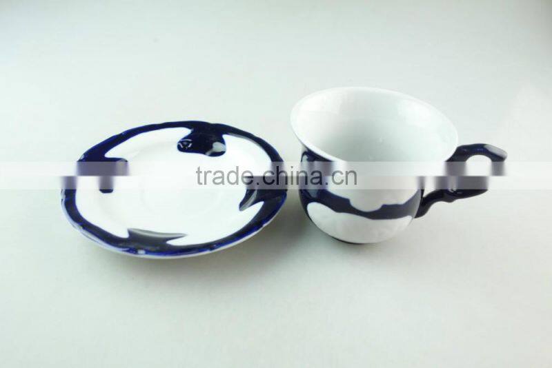 stock wholesale porcelain coffee tea set tableware cup and saucer with blue glaze