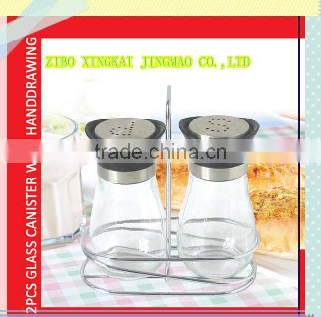 2pcs glass spice set with metal rack