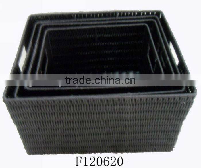Set of Three Black Square Plastic Storage Basket With Common Handle
