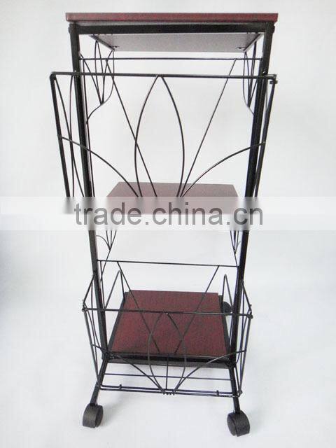 3 tiers Magazine Holder Mobile Rolling Storage coffee table End SideTable