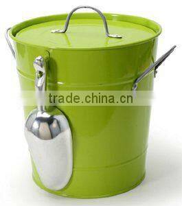 Wholesale Portable power coated metal ice bucket beer drink wine cooler with Scoop