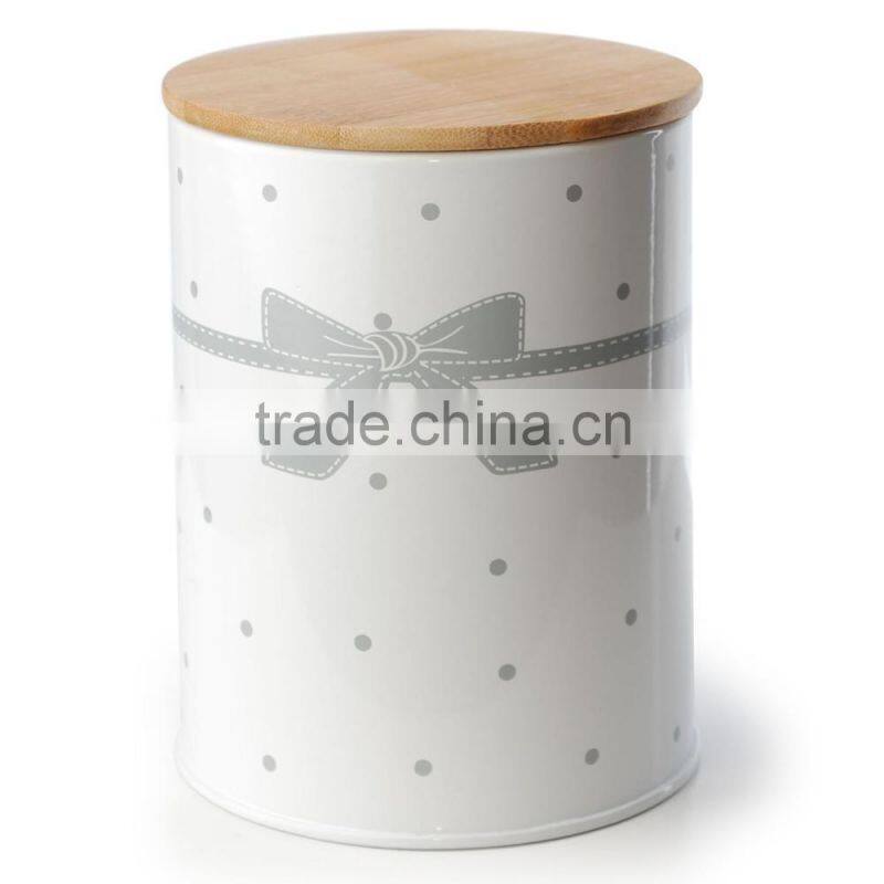 Colorful canister with wood lid