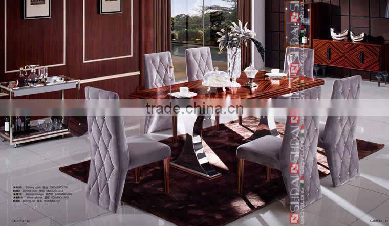 Wooden dining table set, High gloss dining table and chair, Ebony veneer dining room furniture
