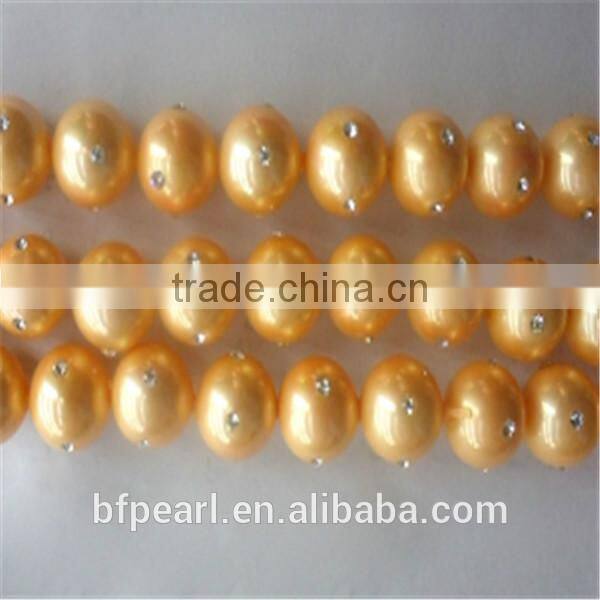 8mm River Pearl Jewelry Orange Shell Pearls Beads with 4 Crystal Beads