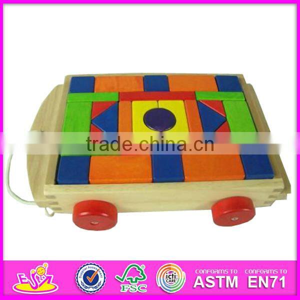 2015 Blocks Trolly wooden educational toy for kids,Wooden building blocks sorter trolly toy,Pull wooden block trolly toy W13C021