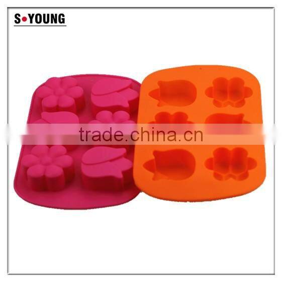 11036 Six cavities three different flower shaped promotional gift silicone cake mold