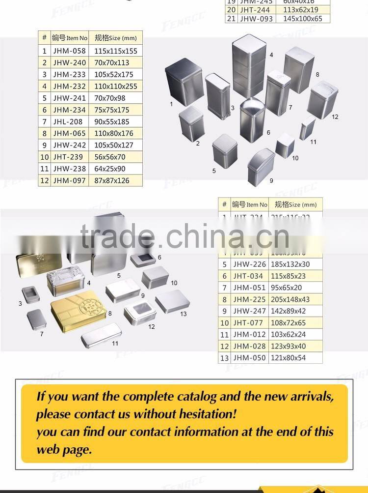 Hot Promotion customized embossed color logo flat square / rectangle metal tin box
