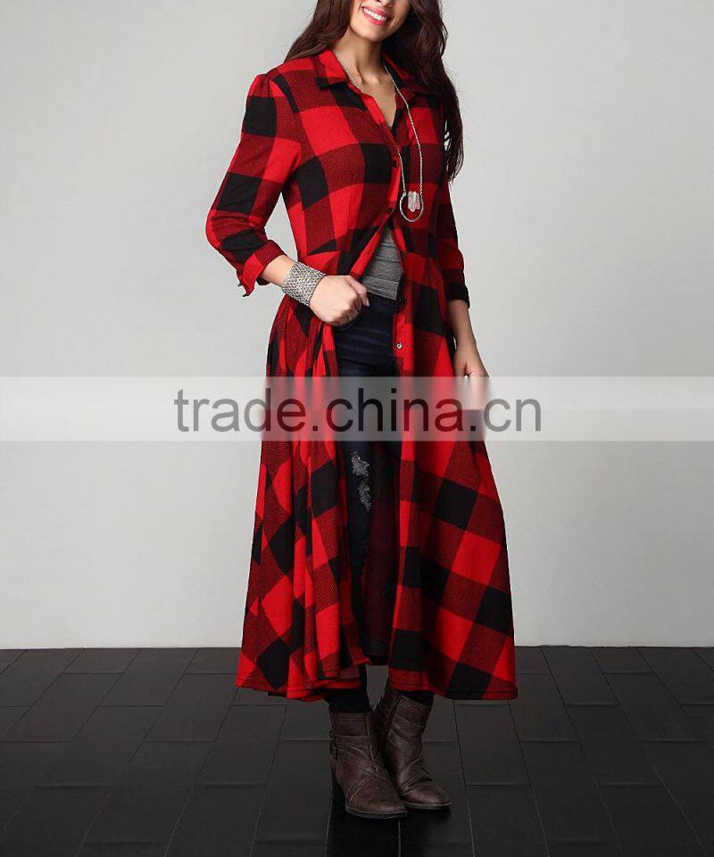 Alibaba Best Sellers Wholesale Elegant Long Brushed Luxurious Red Big Size Maxi Plaid Cardigan Plus Fashion