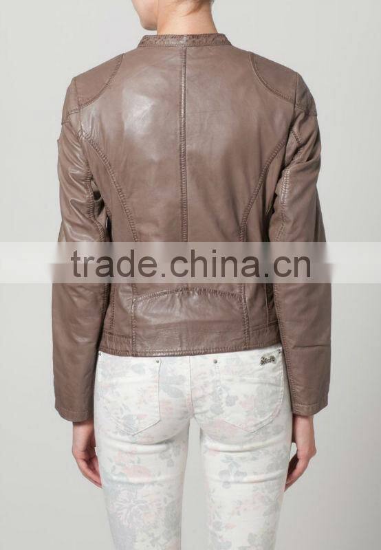 ALIKE spring pu leather trim jacket for women