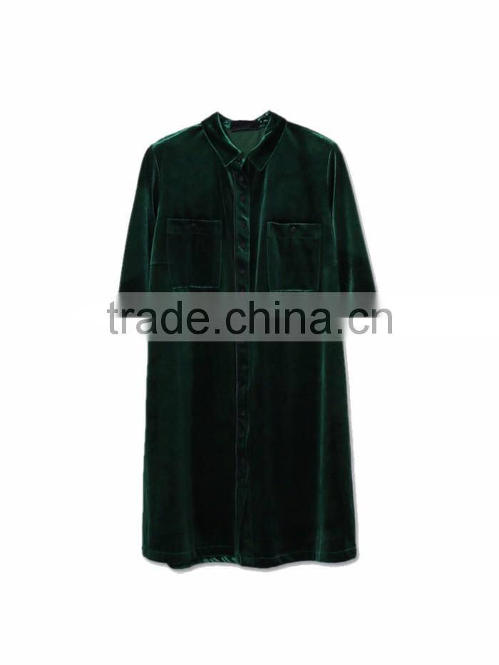 solid color velvet fabric fashion women long loose casual check blank custom chinese names shirt botton design model tops styles