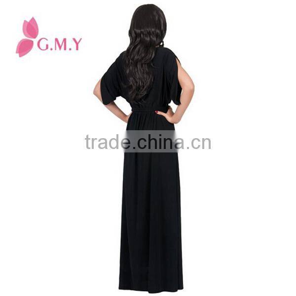 Women's batwing deep V-neck dolman sleeve maxi dresses elegant abendkleider lang