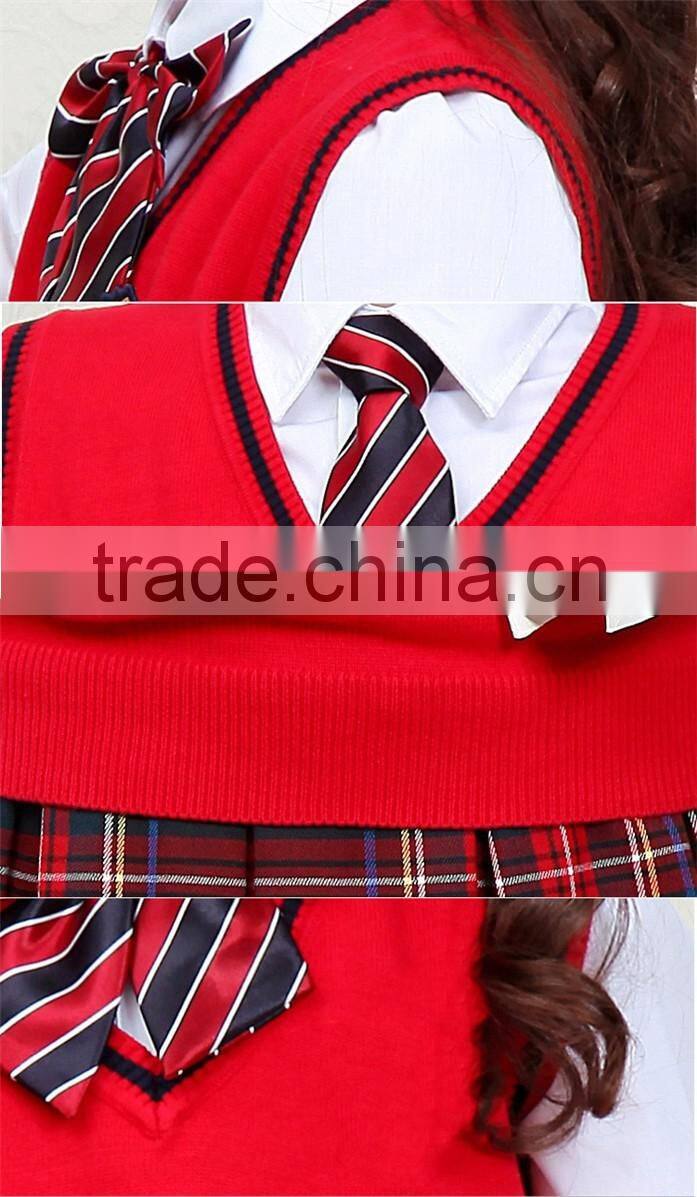 Red sleeveless unisex sweater vest school uniforms design with picture primary