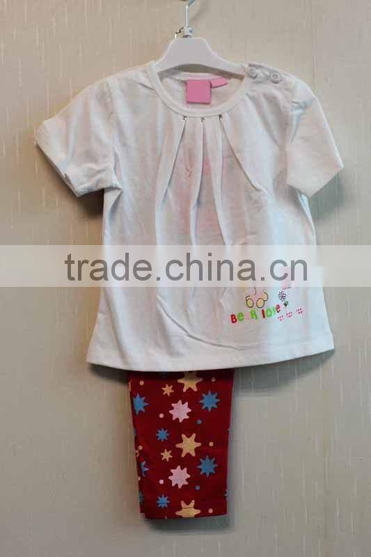 Wholesale Simply Style Baby Girls 2 Pcs Set Short Sleeve White Top + Long Pant Knitted Summer Clothing Set TP-7716