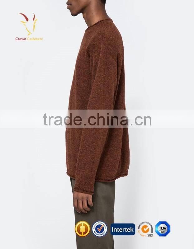 Knitting Pattern Crew Neck Men Cashmere Sweater Autumn Solid Color