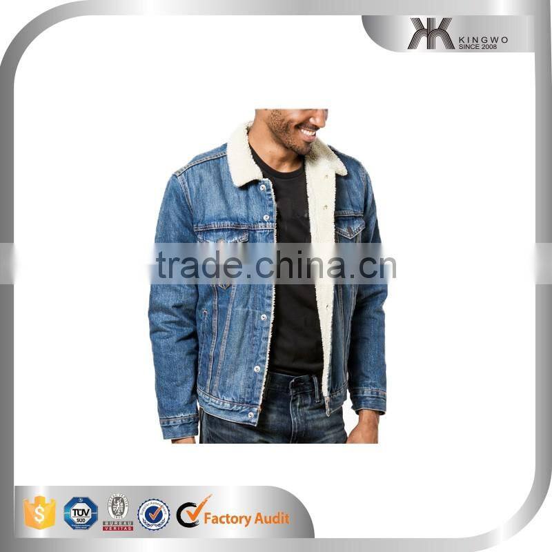 Quilted lining light blue heavy denim sherpa jacket men