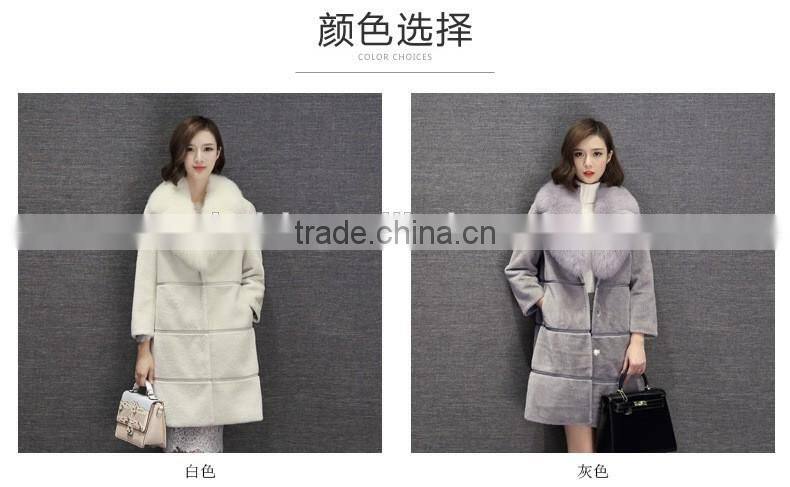 Women's long design suit collar turn-down collar trench cashmere overcoat fur one piece sheep shearing wool outerwear