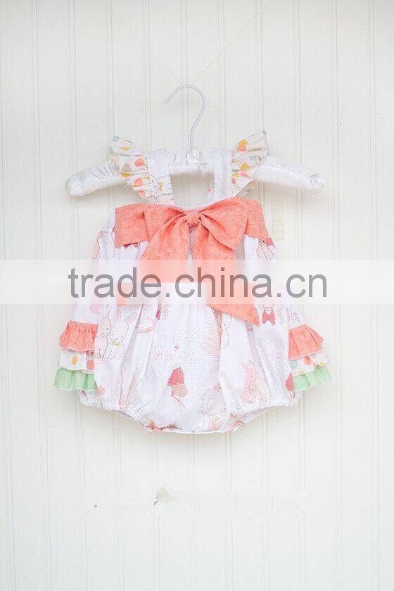 Newborn Baby Girls Clothing Kids Ruffle Printed Easter Bunny Bubble