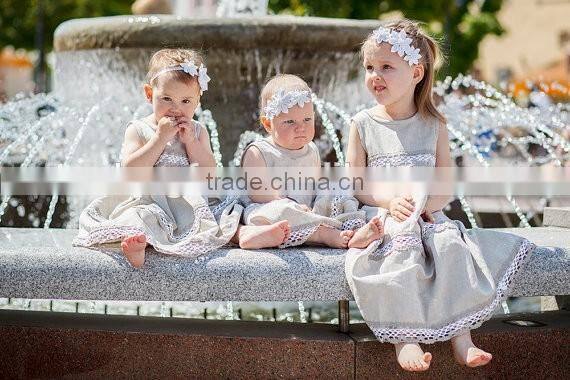 2017 New Style Wholesale Kids Clothing.Linen Flower Girl Dress Lace Children Long Frocks Designs