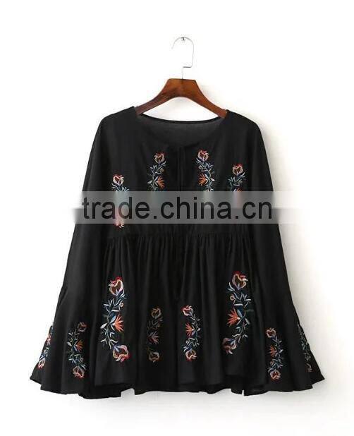 Runwaylover EY2375B 2017 Fashion Women Flare Sleeve Chiffon Embroidery Blouse