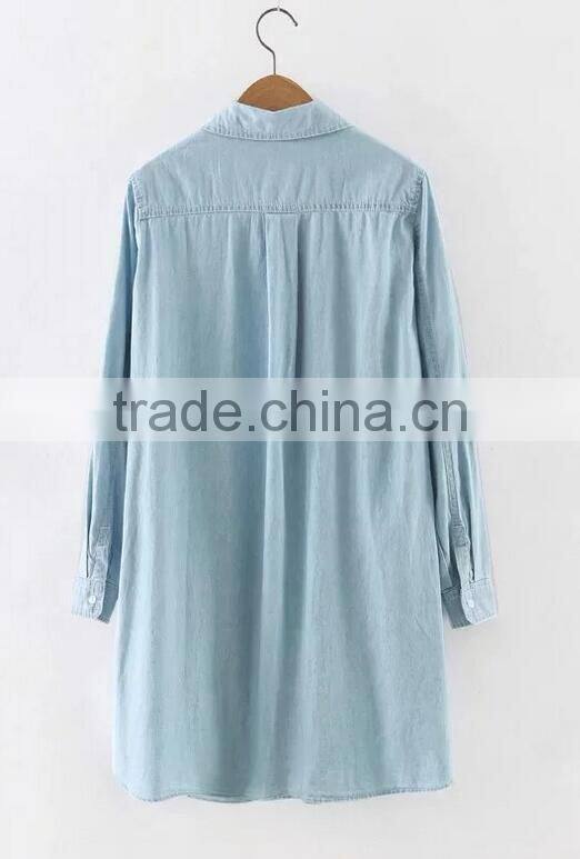 Runwaylover EY2336B Ladies Long Style Fashion Washed Denim Blouse