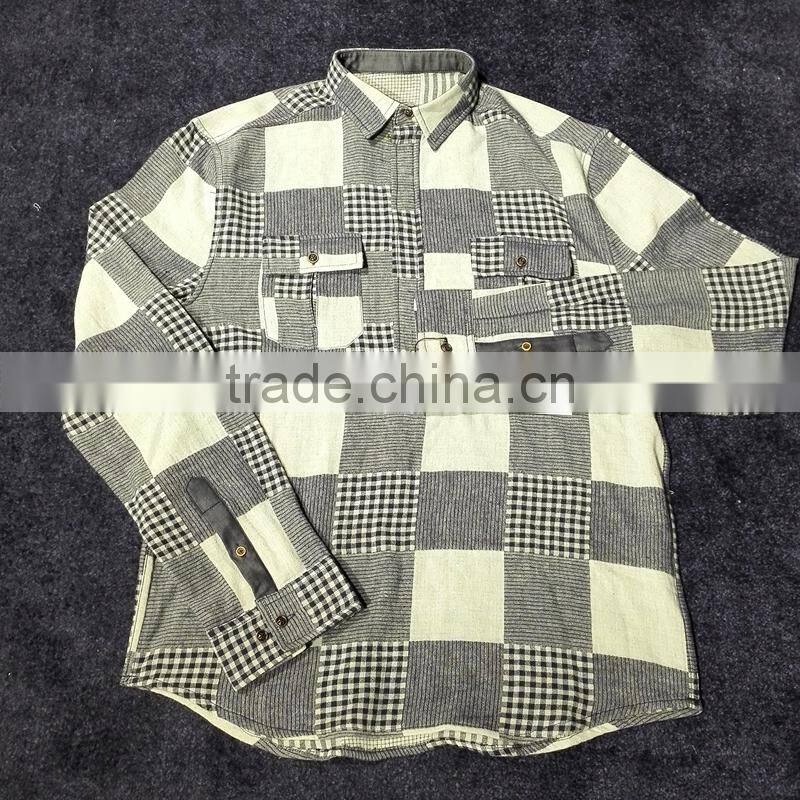 Mens Premium Two Pockets Grey White Checked Cotton Shirts