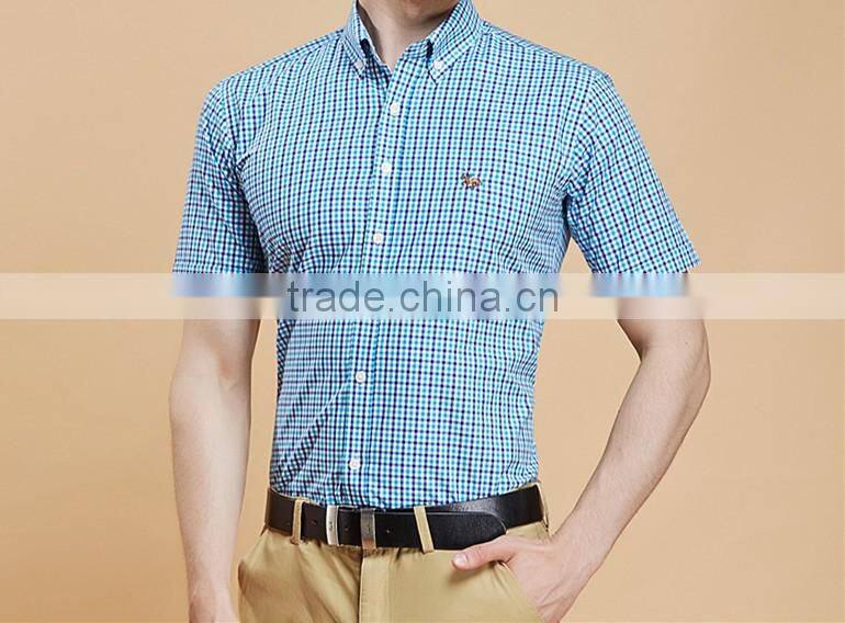 Short sleeve shirt cotton summer youth contracted texture plaid shirt English cultivate one's morality with big yards