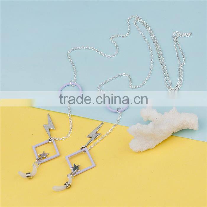 Eyeglasses Chain Holder Antique Silver Purple Round Lightning