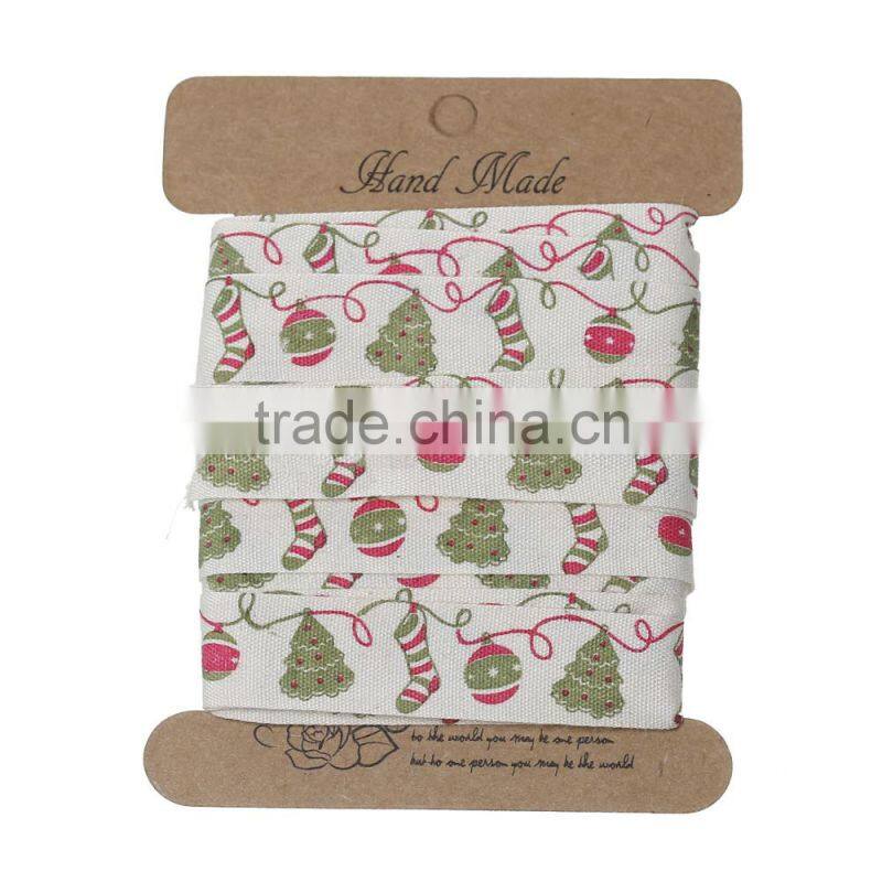 Wholesale Handmade DIY Craft Multicolor Christmas Tree Bells Pattern Cotton Sewing Ribbon