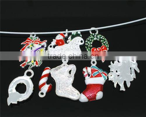 10 PCs Mixed Silver Plated Enamel Christmas Lots Charms Pendants