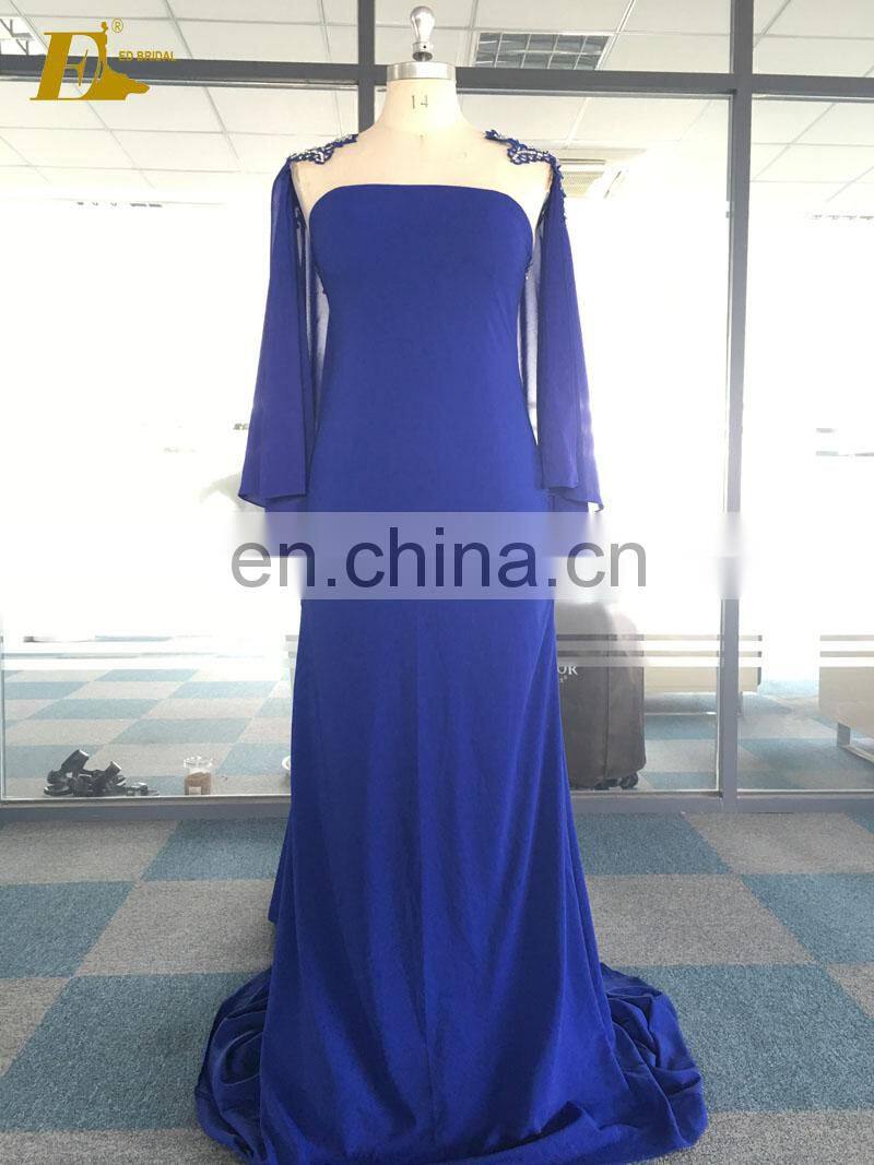 2017 Wholesale Scoop Neckline Chiffon Summer Wear Women Long Blue Plus Size Evening Dress