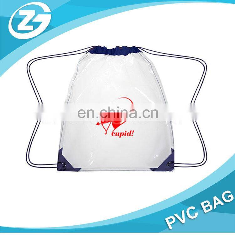 Promotion Custom Logo Screen Printed Cosmetic Waterproof Cheap Transparent Clear PVC Drawstring Travel Packaging Bag
