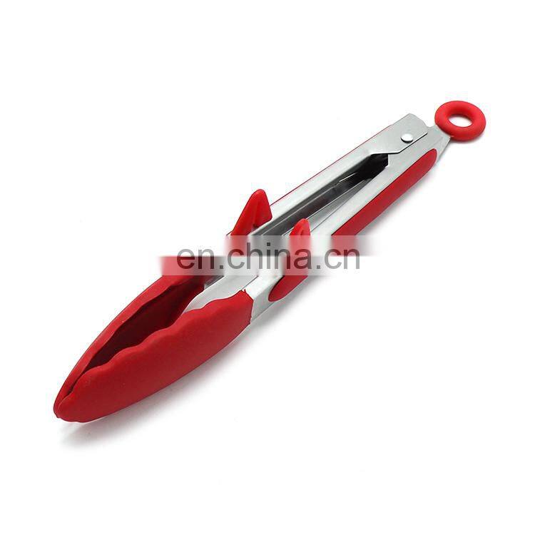 Heat Resistant BBQ Silicone Kitchen Stainless Steel Locking Food Tong