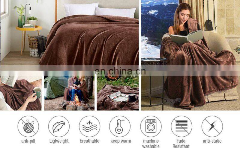 Brown Flannel Fleece Bed Blanket Lightweight Bedspread Blankets All Seasons Plush Warm Solid Blankets for Bed Couch Sofa