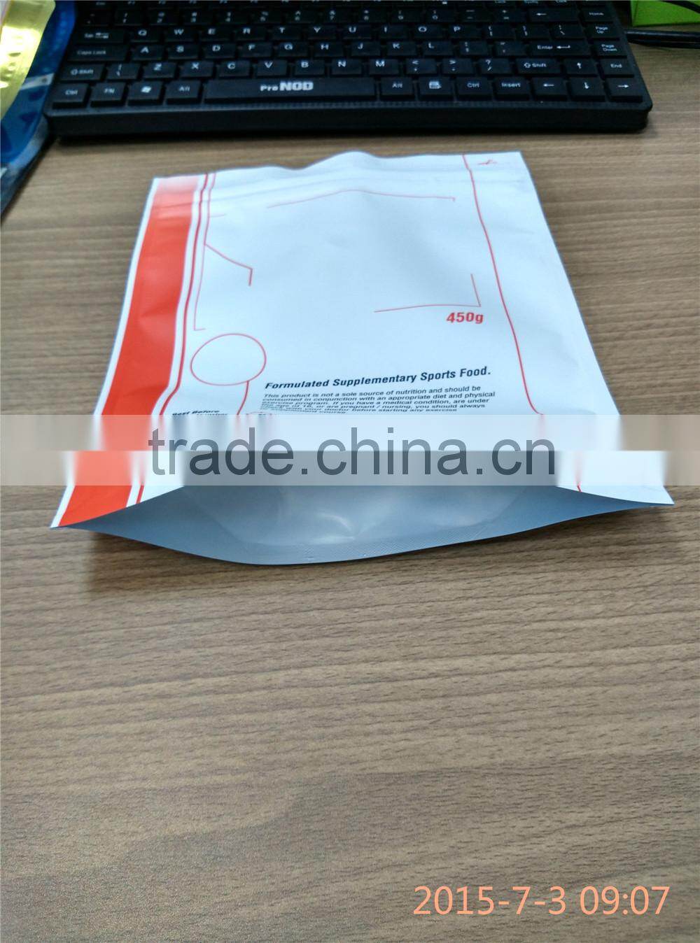 aluminum foil metalized stand up zipper pouch for sports energy food with valve