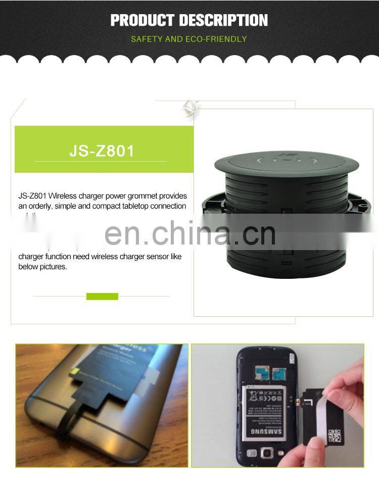 New technology black 80mm table universal wireless charger power socket for furniture