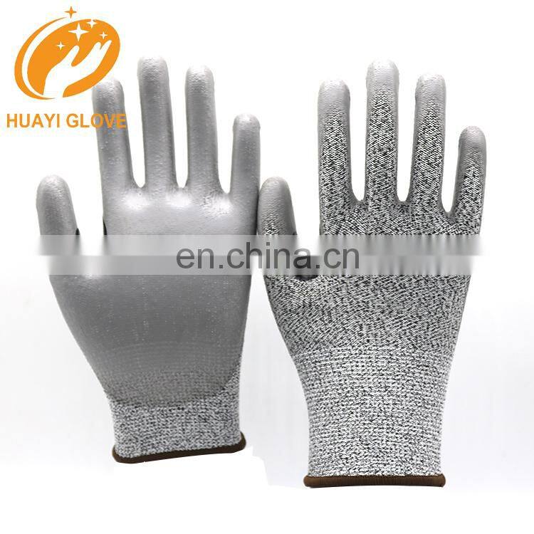 ANSI Cut 5 PU Coated Safety Glove CPE512 Heavy Duty High Cut Grey Soft Gloves