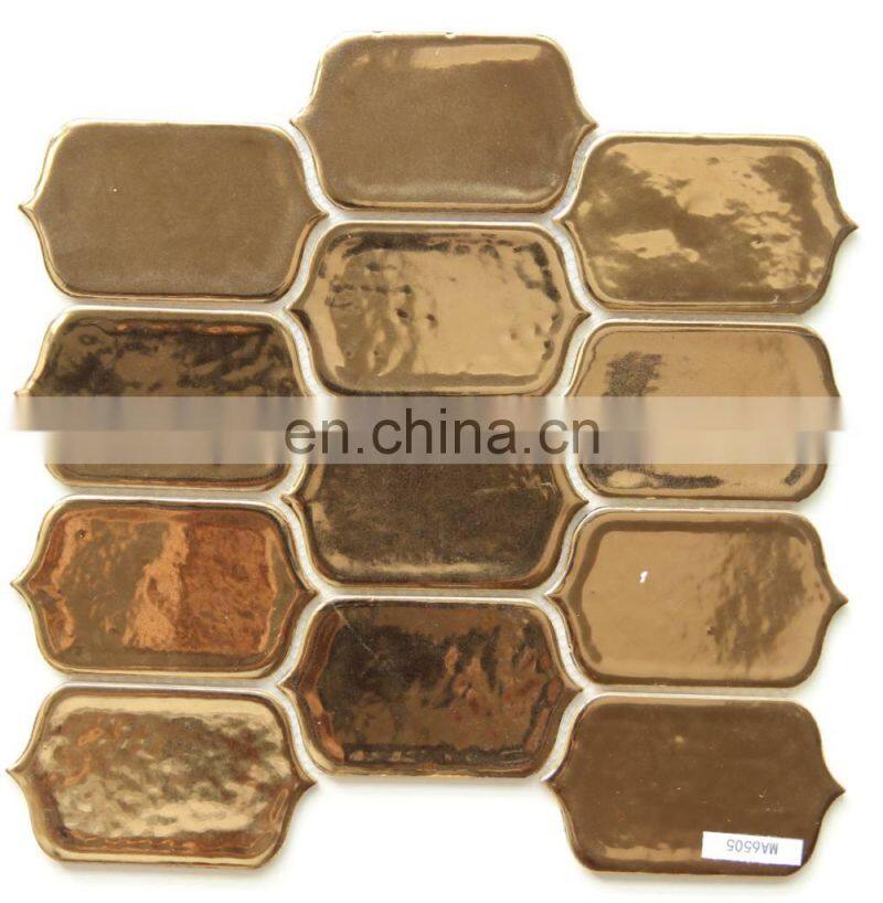 irregular shape gold marble ceramic mosaic C655043