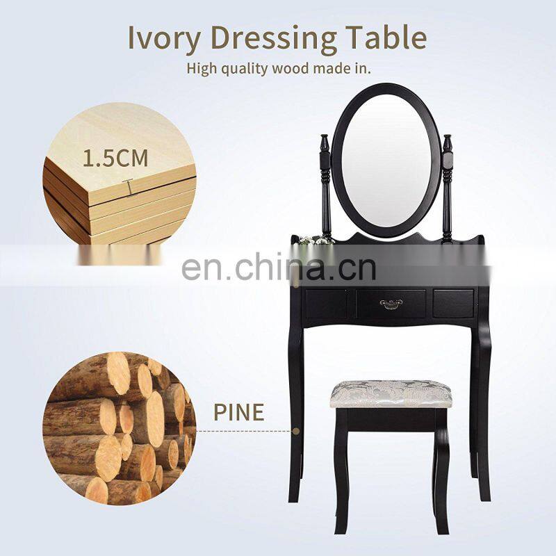 Black Dressing Table with Mirror and Stool