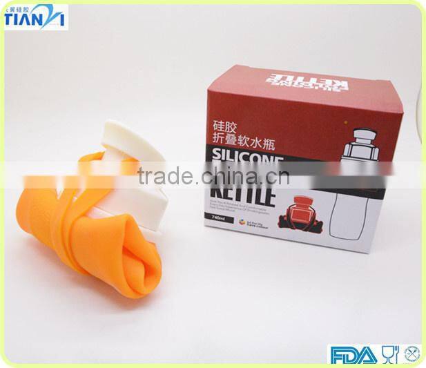Latest Design Orange BPA Free Non-Toxic Foldable Silicone Collapsible Water Bottle
