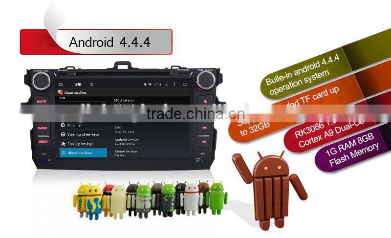 Pure Android 4.4 HDCapacitive 8" Touch Screen Car Audio Radio for Toyota corolla GPS NAVI , WIFI,BLUETOOTH,SWC,MP3,USB,SD,AUX,3G