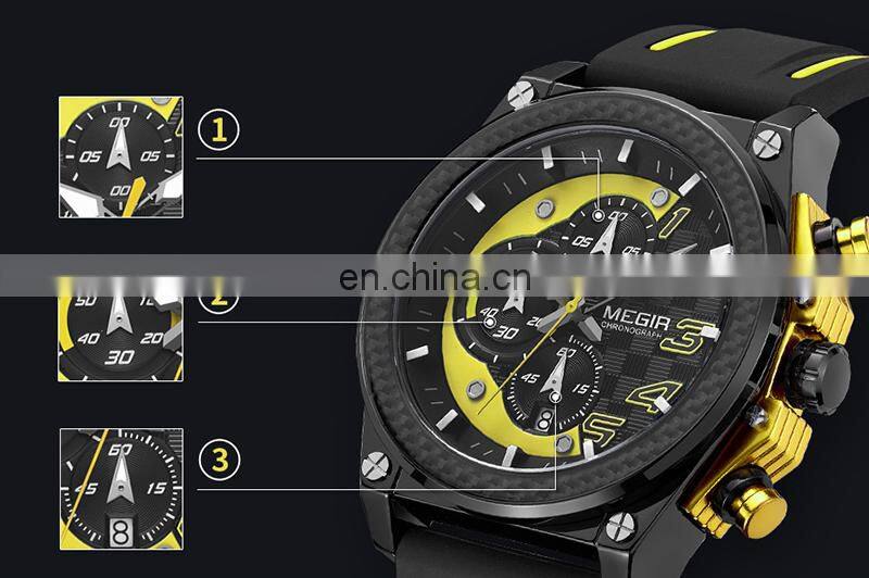 Megir 2051 Luxury Brand Silicone Strap Quartz Men Sport Watch High Quality Big Dials Megir Military Brand Quartz Watch