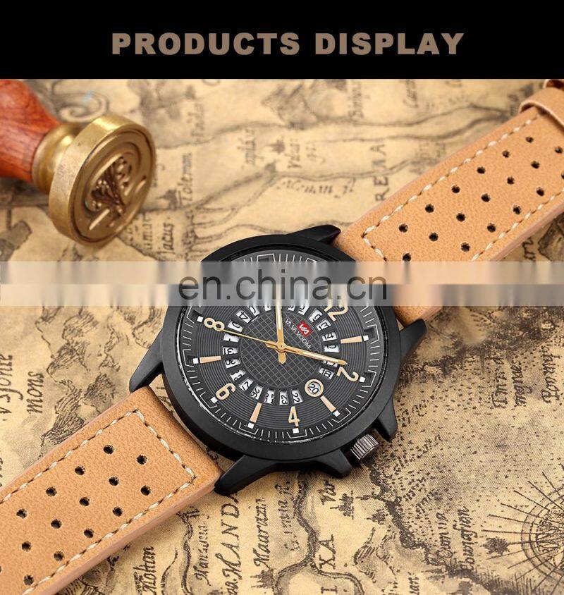 VaVa Voom VA-206 Casual Mens Quartz Watches Calendar Waterproof Fashion Leather Man Watch Wrist