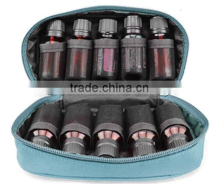 small 10 bottles Soft essential oil carrying case, blue nylon essential oil carry bag,custom blue essential oil case