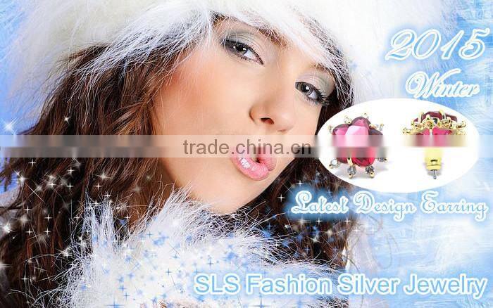 2015 Fashion winter latest design 925 silver rhodium plate imitation ruby micro pave jewelry star shaped stud earrings for gilrs