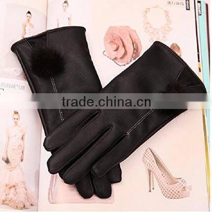 women fashion touch screen leather glove new fashion fur leather glove