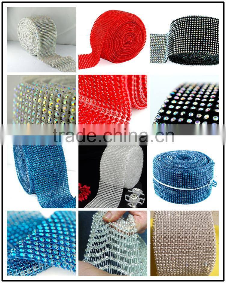 Highest Quality Elastic Rhinestone Rolls18 Rows Elastic Crystal Stone Trimming Mesh with Plastic Ribbon for DIY Decoration